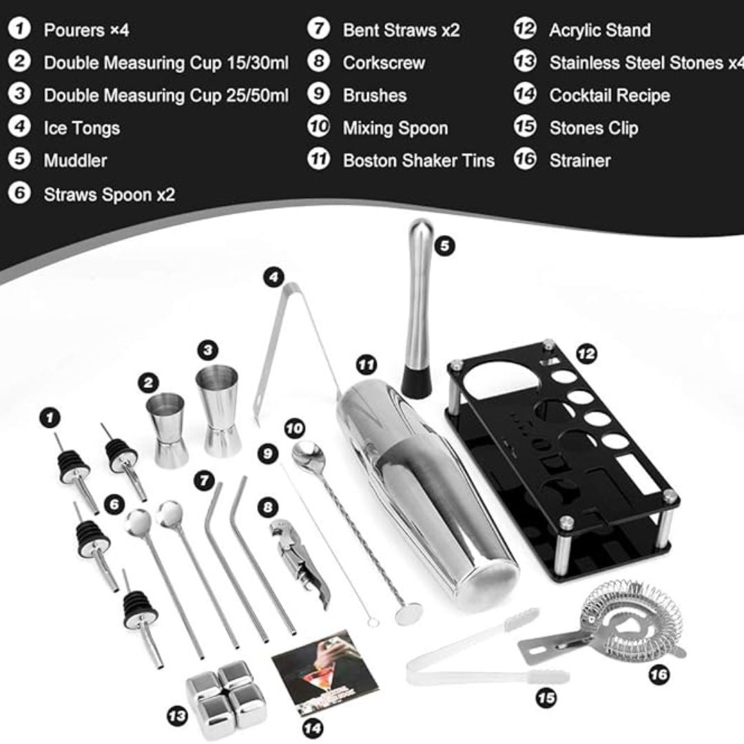 KIT DE COCTELERIA BARTENDER PROFESIONAL 23 PIEZAS BASE ACRILICA