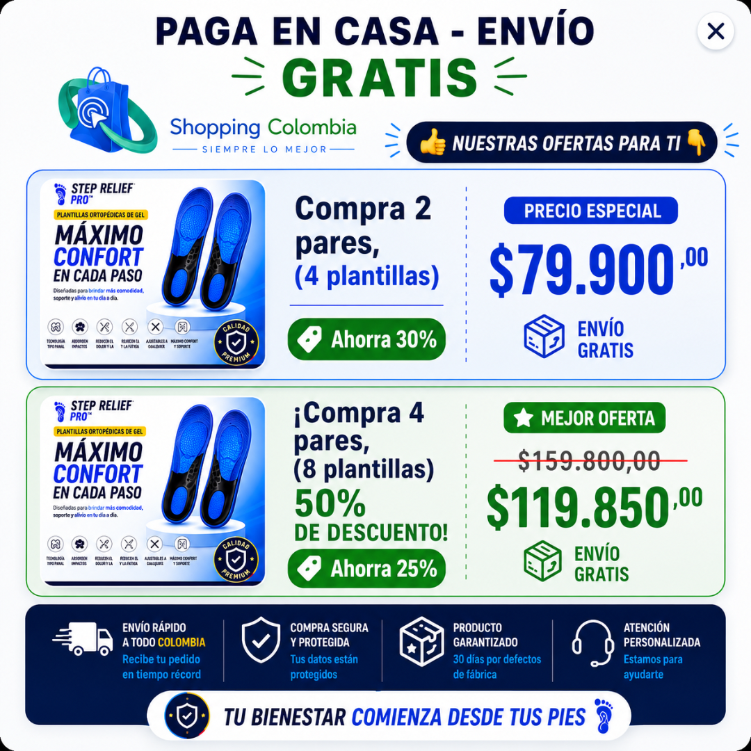 STEP RELIEF PRO™ 🔥 OFERTA ESPECIAL, LLEVA 2 PARES (4 PLANTILLAS INCLUIDAS)