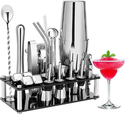 KIT DE COCTELERIA BARTENDER PROFESIONAL 23 PIEZAS BASE ACRILICA