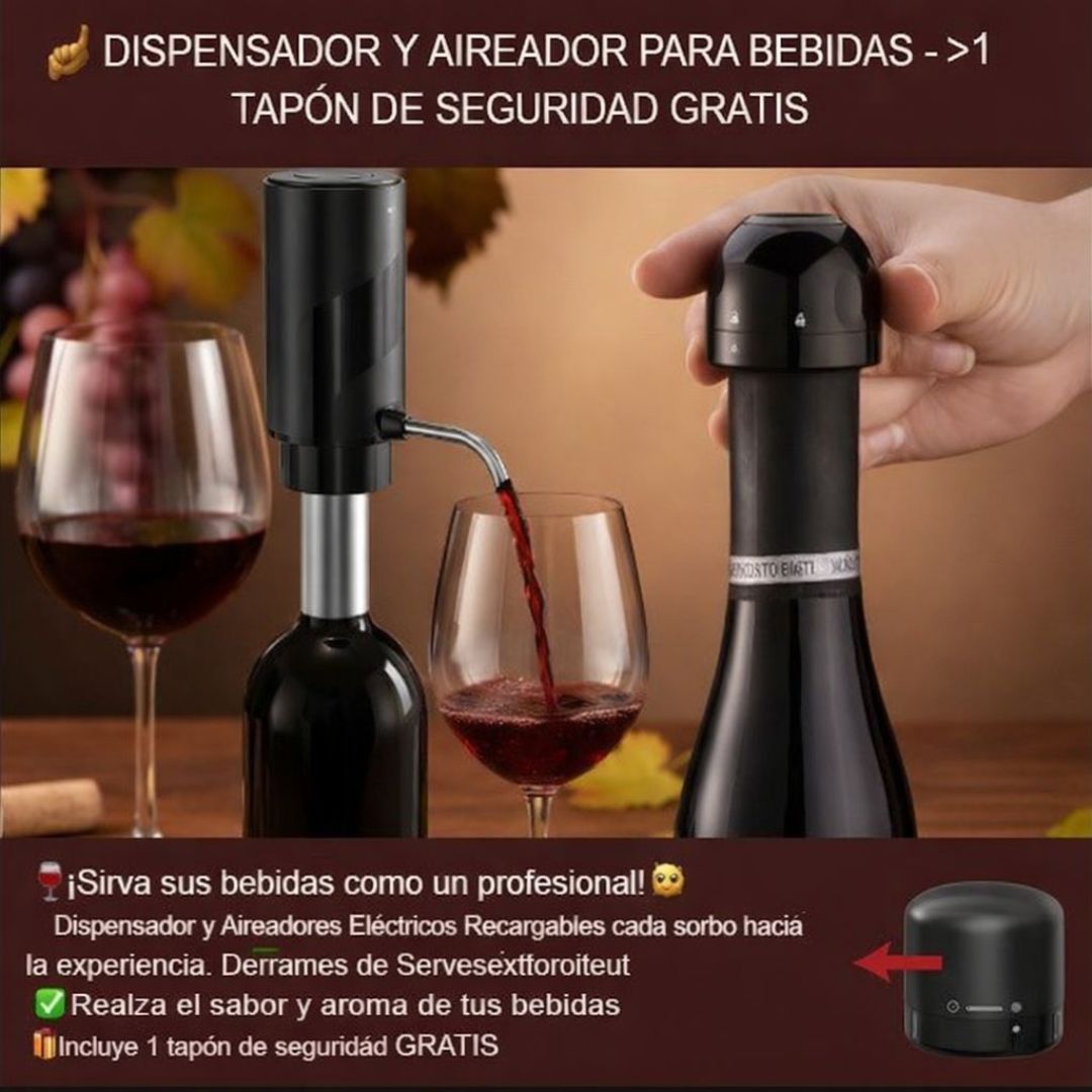 🍷 COMBO PREMIUM PARA VINO – EDICIÓN ESPECIAL 🎁 Llévate GRATIS tapón de seguridad + mini botella con sacacorcho