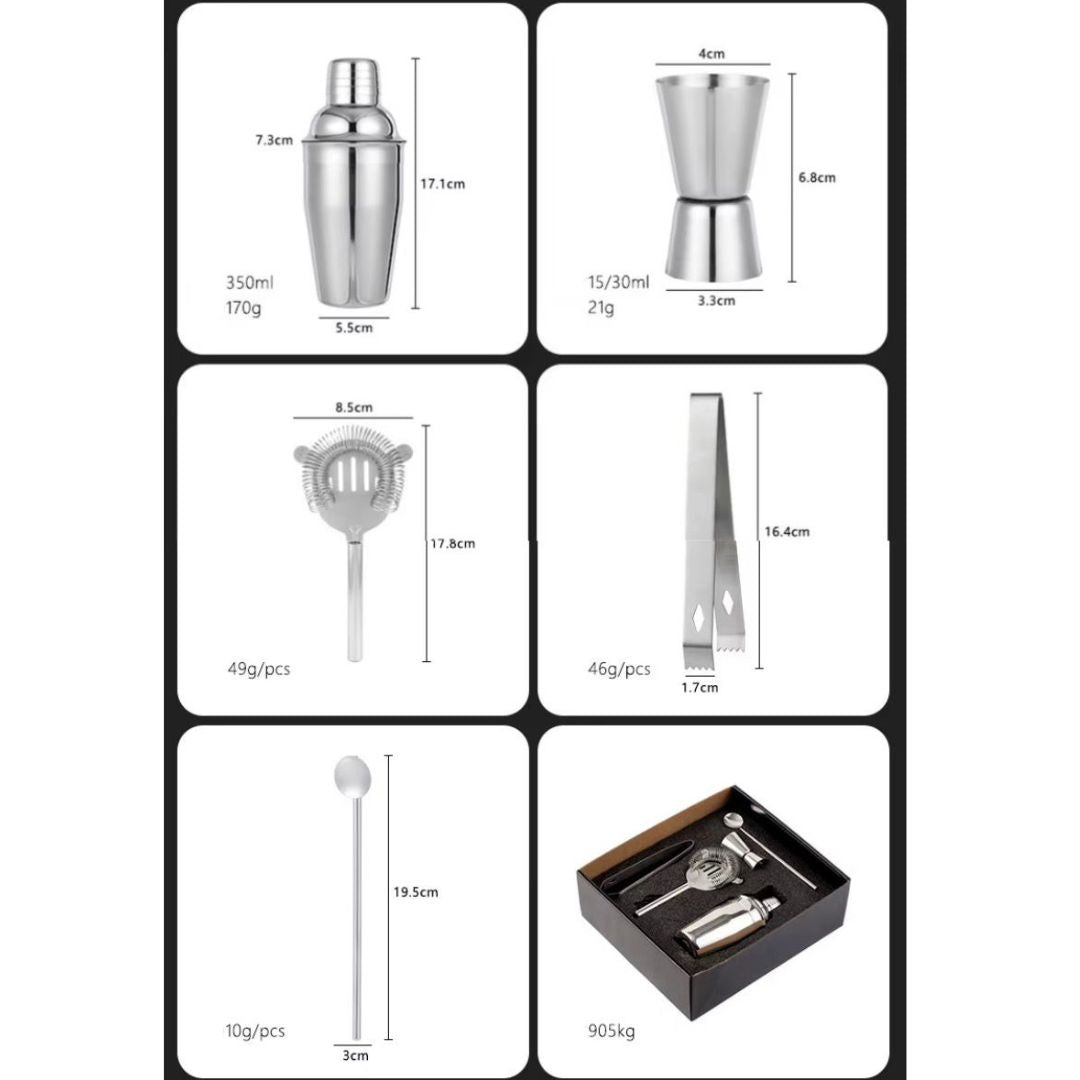 KIT DE COCTELERIA 5 PIEZAS CON ESTUCHE PREMIUM