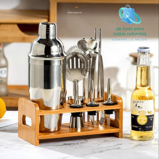 👌 KIT DE COCTELERIA 13 PIEZAS CON BASE + CURSO GRATIS + OBSEQUIO ✔