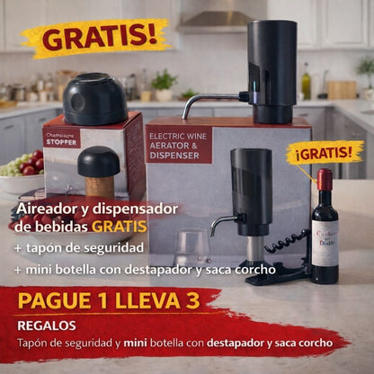🍷 COMBO PREMIUM PARA VINO – EDICIÓN ESPECIAL 🎁 Llévate GRATIS tapón de seguridad + mini botella con sacacorcho
